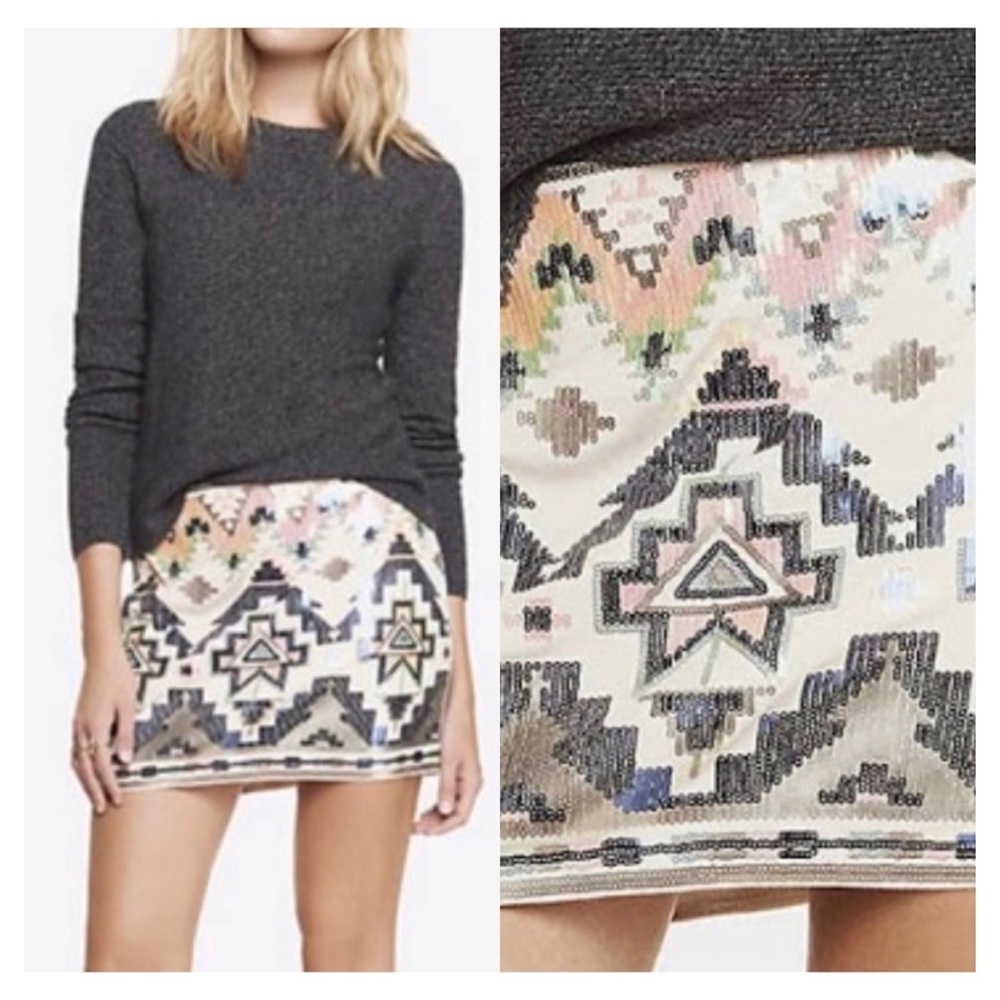 Express Pattern Sequin Mini Skirt